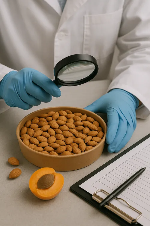 Quality inspector checking apricot kernels